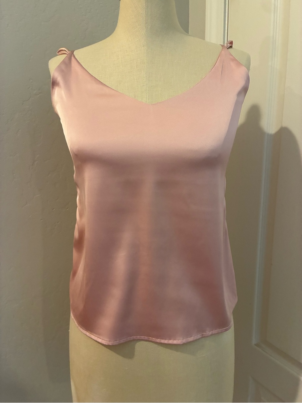 Soft Pink Satin V-Neck Cami Top